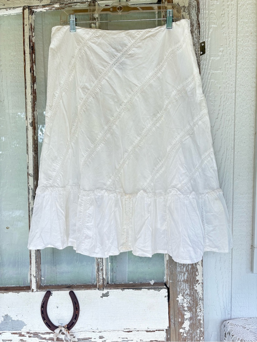 White Tiered Eyelet Cotton Skirt - Women Ralph Lauren size 14